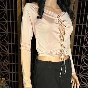 USA CROP PINK SILKY TOP S